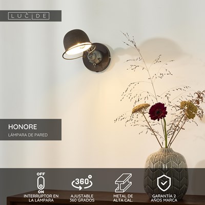 Lucide HONORE - Lámpara de pared - 1xE14 - Marrón óxido